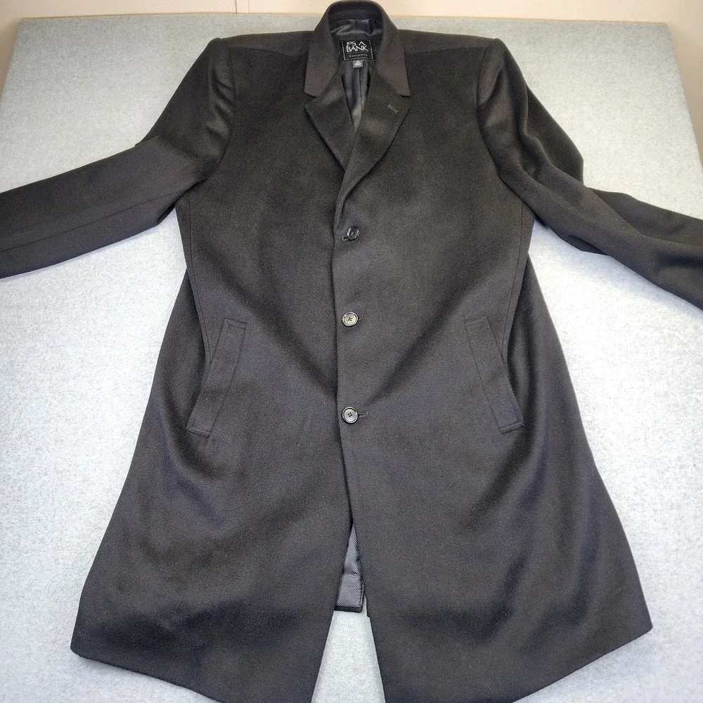 Jos A Bank Executive Men's‎ 46L LONG Black Wool Blend Tweed Overcoat Top Coat